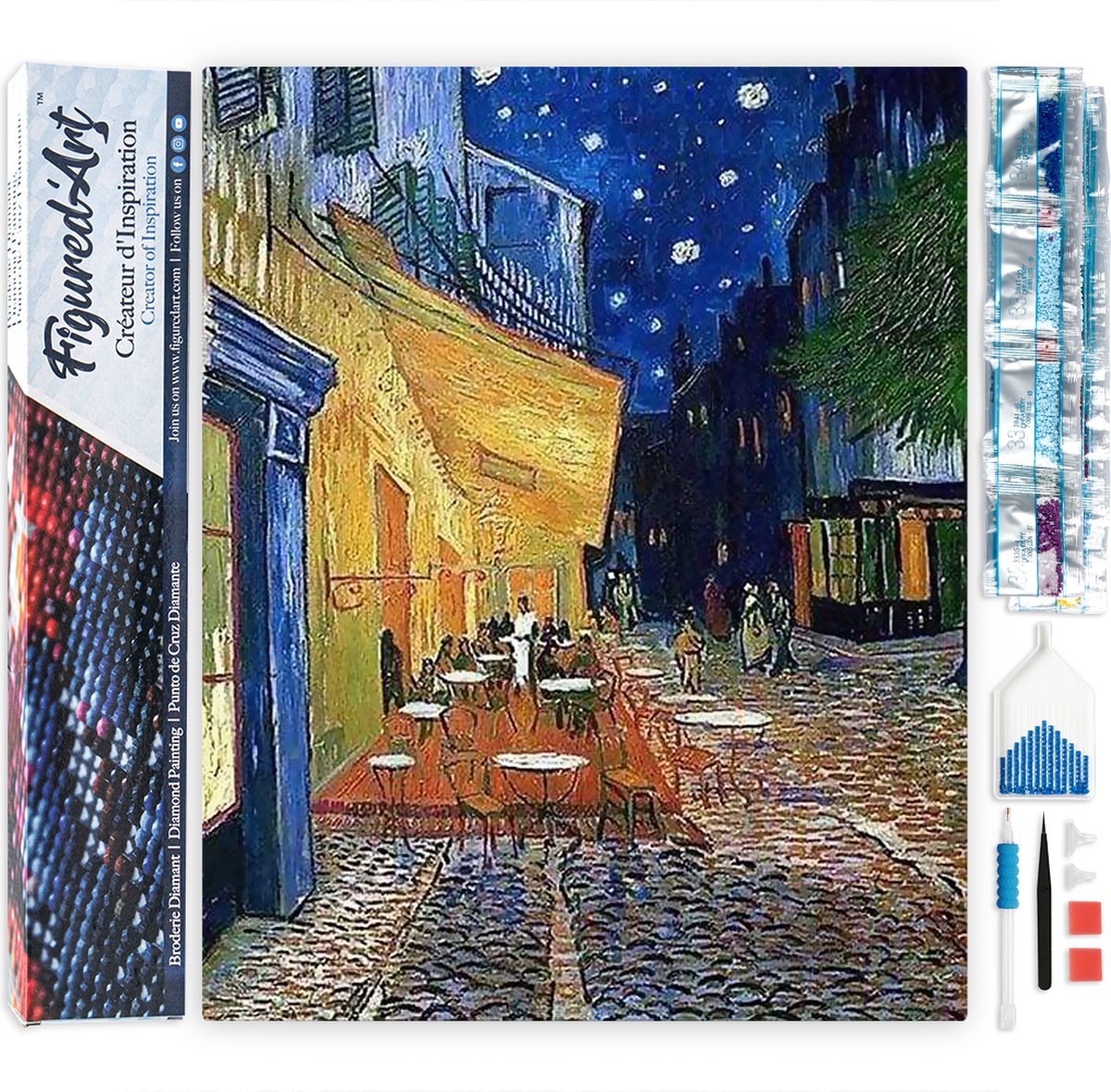 FiguredArt Diamond Painting set Volwassenen 40x50 cm Van Gogh Terras Café - 5D DIY Art full drill vierkante diamant - Opgerold canvas